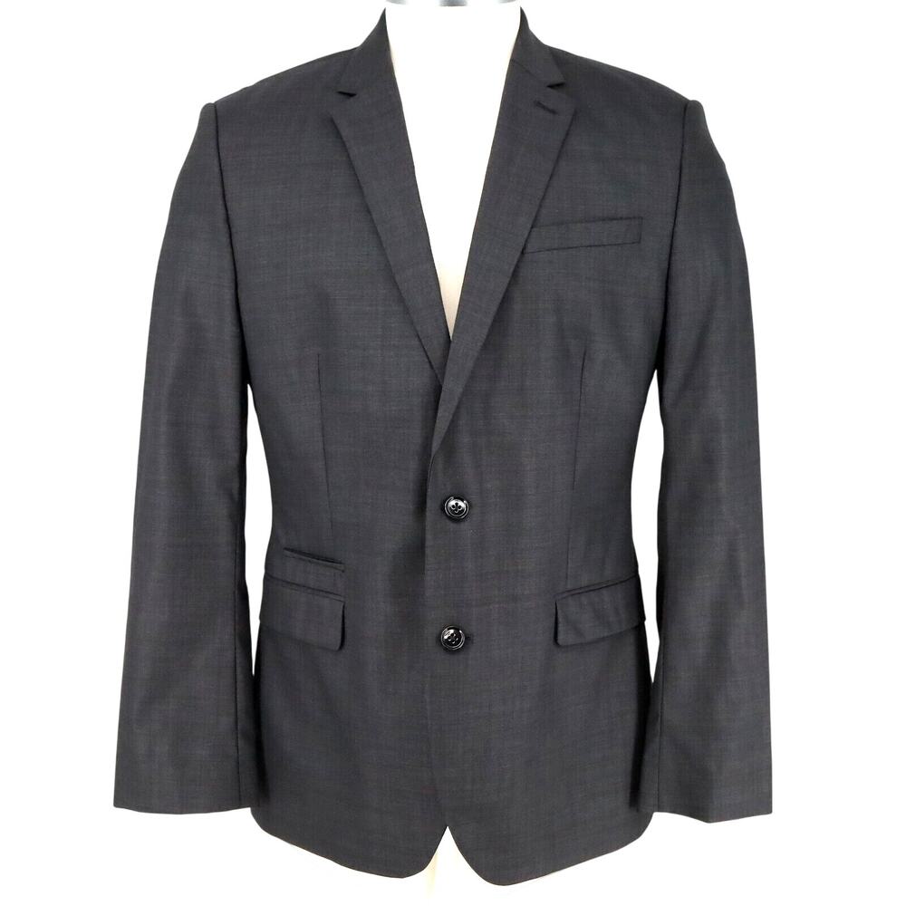 Express Sport Coat Mens 42R Gray Plaid Wool Jacket Fitted Photographer Blazer